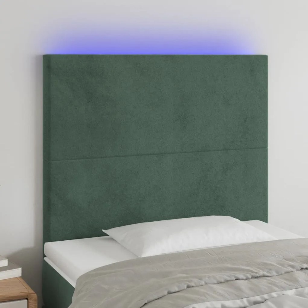 Testiera A Led Verde Scuro 80x5x118/128 Cm İn Velluto /