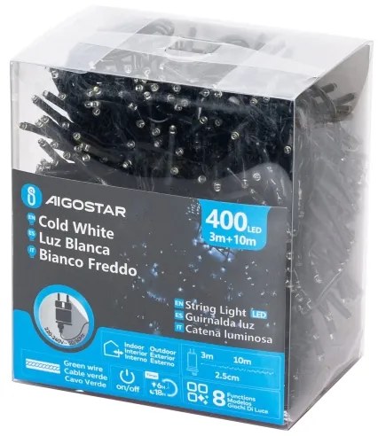 Aigostar - Catena luminosa LED da esterno 400xLED/8 funzioni 13m IP44 bianco freddo