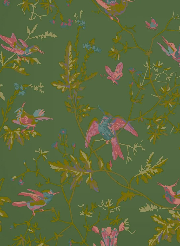 Cole & Son Carta da parati Hummingbirds - Fuchsia on Racing Green