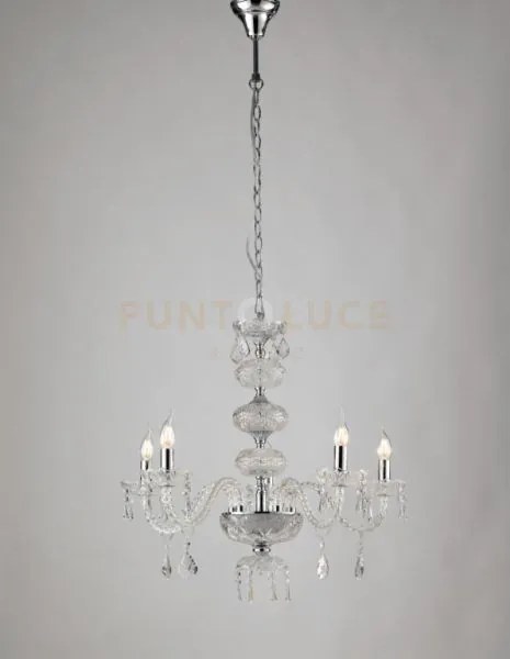 Lampadario incanto cromo 5 luci attacco e14 69x154cm in vetro crist...