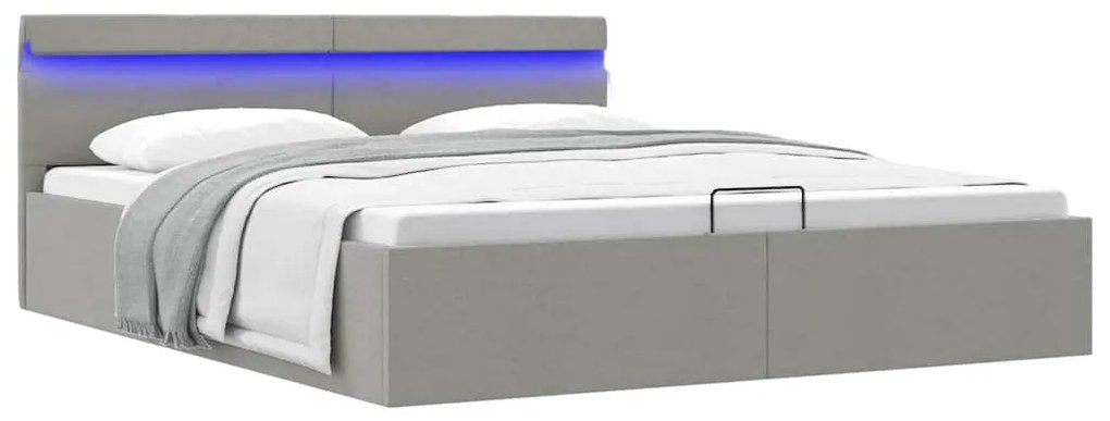 Giroletto Con Contenitore E Led Grigio Chiaro Tessuto 160x200cm /