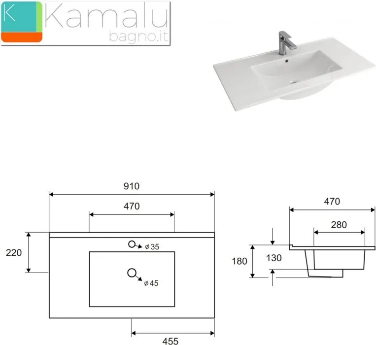 Mobile bagno sospeso da 90cm con 2 ante BT-90 - KAMALU
