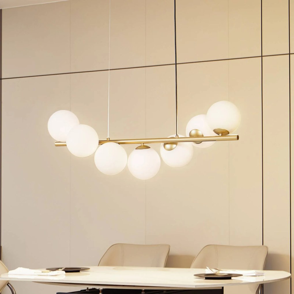 Lampada a sospensione in vetro Isandro Lucande, dimmerabile, Ottone / Oro, Soggiorno / Sala da pranzo, Metallo, Design, Lampada a sospensione