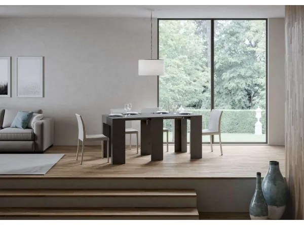 Consolle allungabile a 299 cm Allin Antracite spatolato 78x47 cm con allunghe Interne