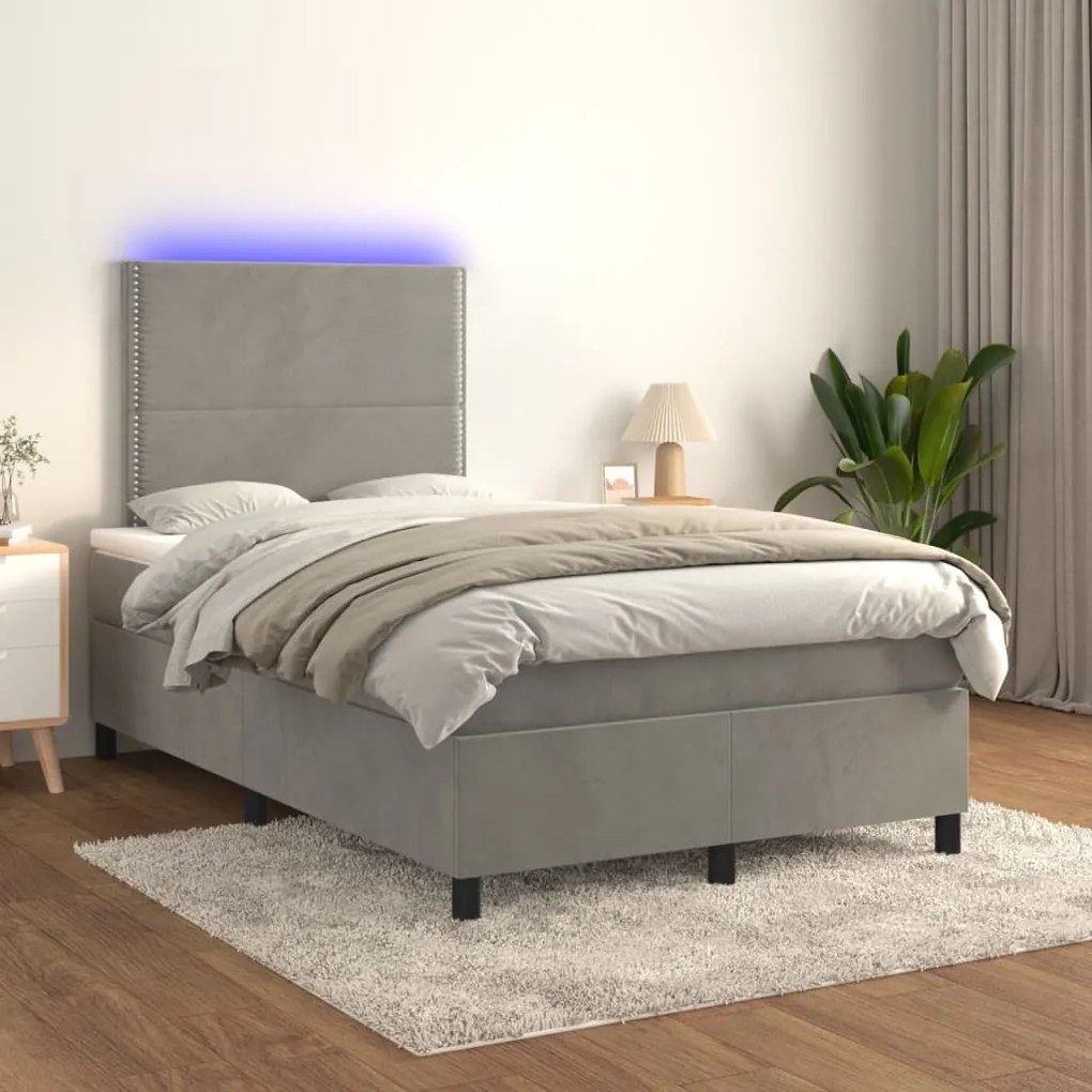 Letto A Molle Materasso E Led Grigio Chiaro 120x200 Cm Velluto /