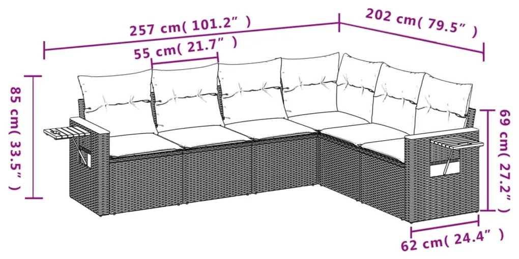 Set Divano da Giardino 6 pz con Cuscini Grigio in Polyrattan