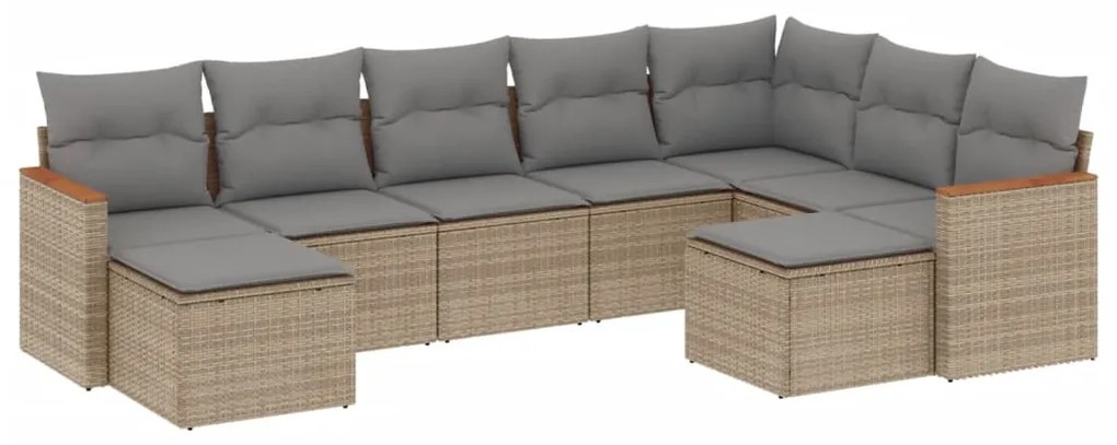 Set Divano da Giardino 9 pz con Cuscini Beige Misto Polyrattan