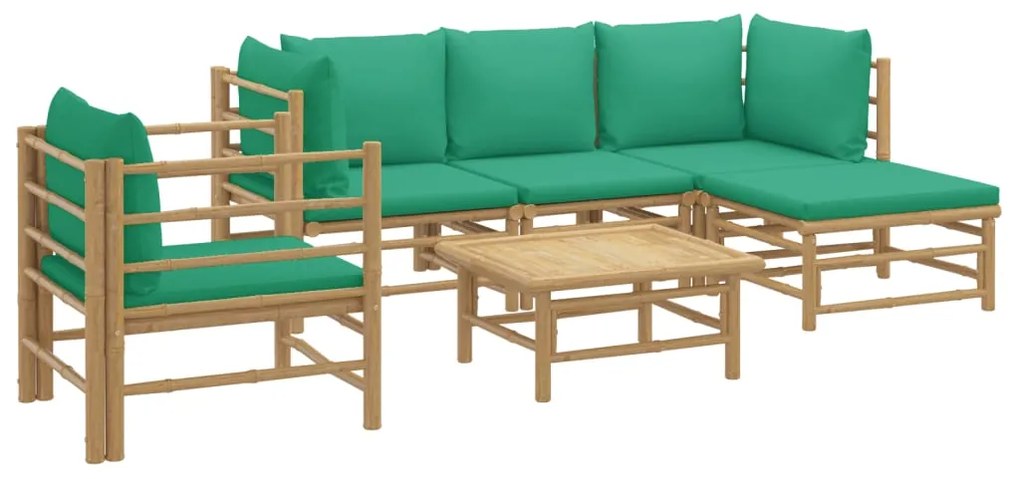 Set salotto da giardino 6pz con cuscini verdi bambù