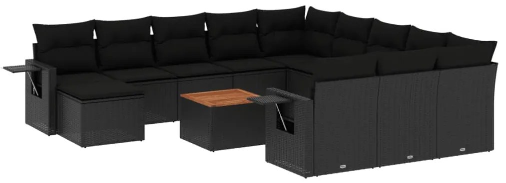 Set Divani da Giardino 13pz con Cuscini Nero in Polyrattan