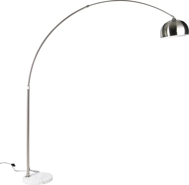 Lampada da terra ad arco in acciaio con base in marmo bianco e paralume in acciaio - Arc XXL