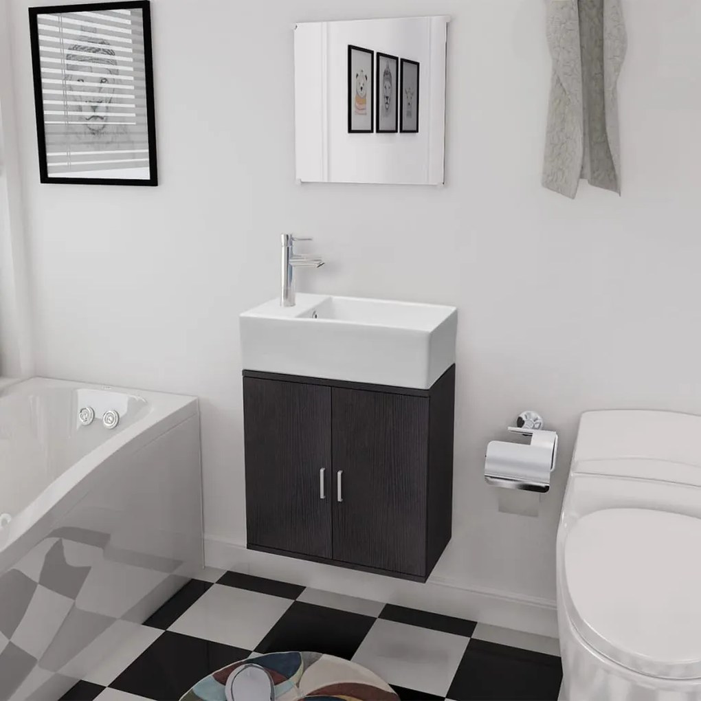 Set Mobili Da Bagno Con Lavabo 3 Pz Nero /