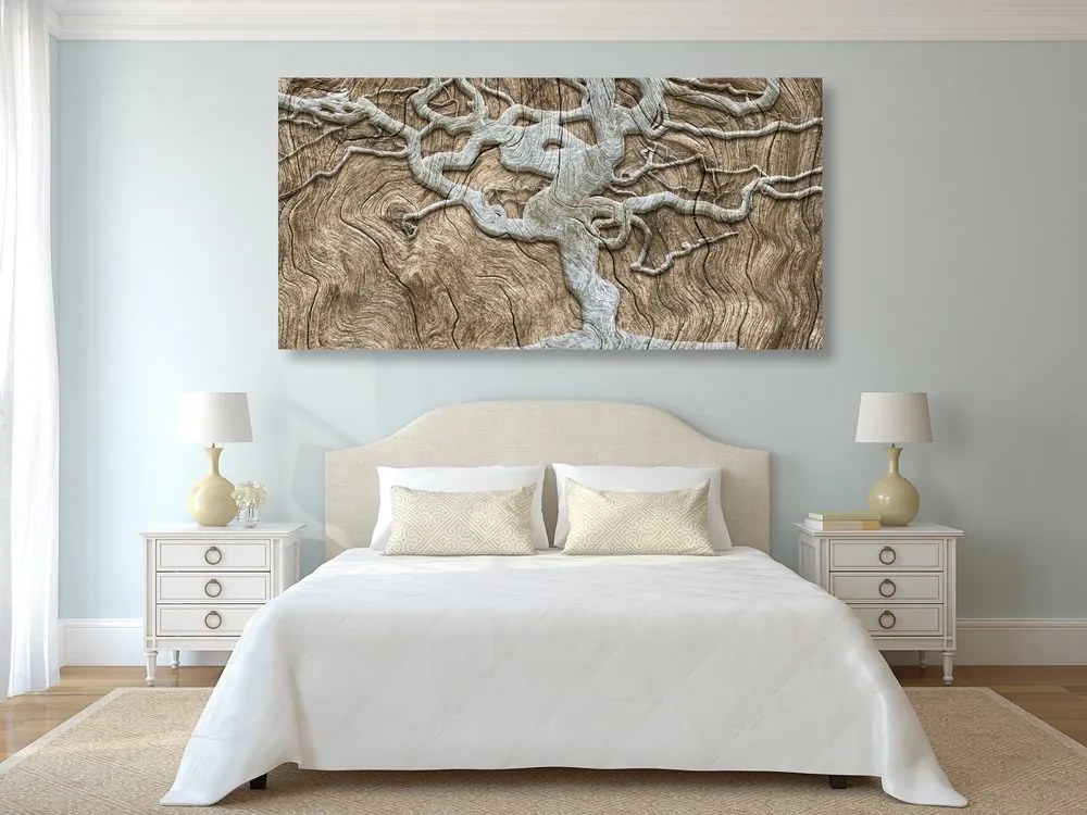 Quadro su tela – Albero astratto su legno in tonalità beige