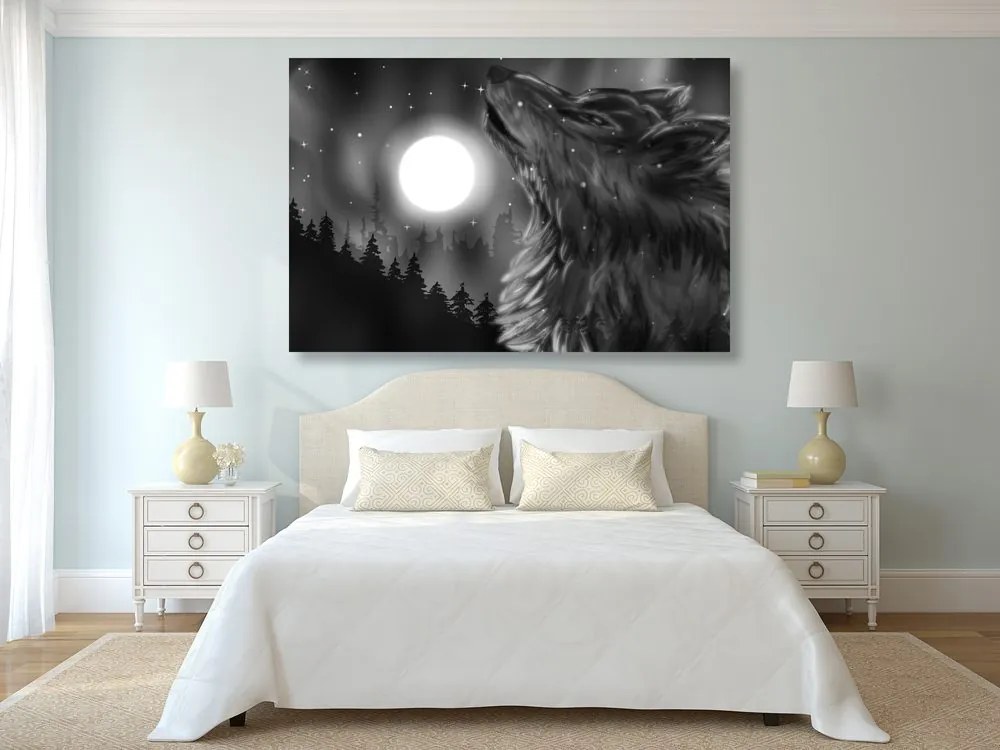 Stampa su tela – Luna dei lupi in bianco e nero