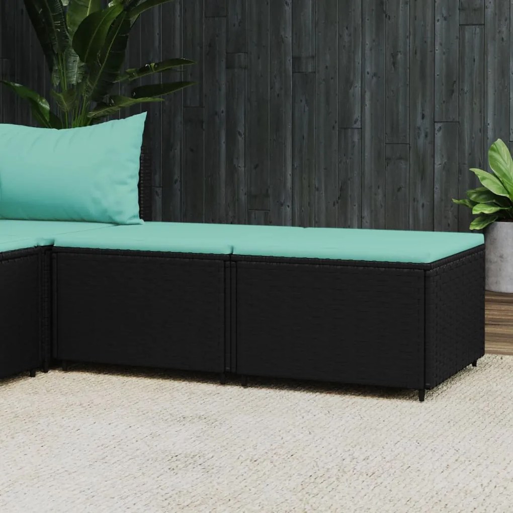 Poggiapiedi Da Giardino Con Cuscini İn Polyrattan Nero /