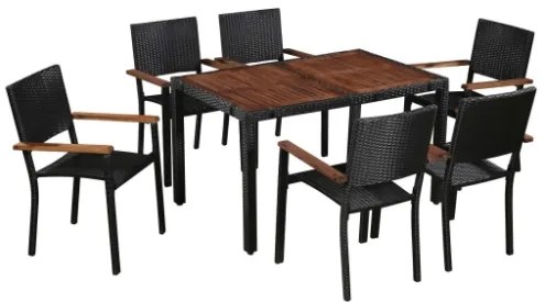 Set da Pranzo da Giardino 7 pz in Polyrattan e Acacia Nero