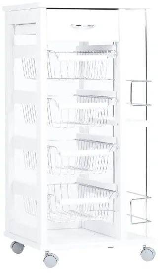 Carrello salvaspazio con cesti portafrutta e portabottiglie Bianco