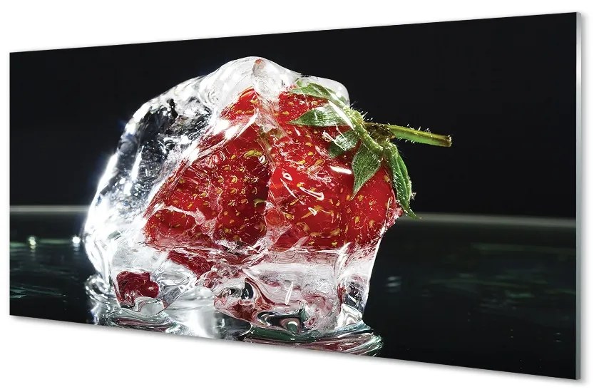 Quadro in vetro Fragola in un cubetto di ghiaccio 100x50 cm 2 appendini