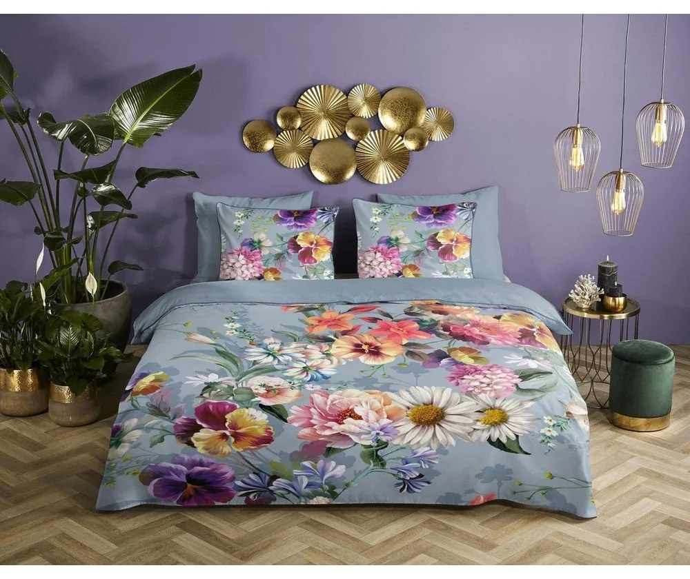 Biancheria da letto matrimoniale in cotone organico grigio Girasole, 200 x 220 cm Organic - Descanso