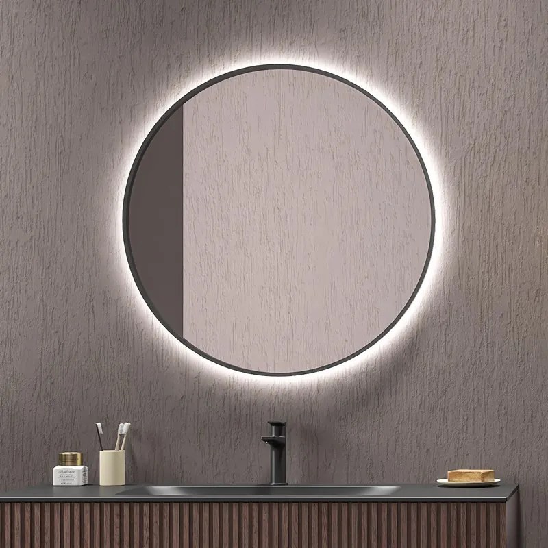 Specchio tondo led retroilluminato 80 cm cornice nera | KAM-S8000N - KAMALU
