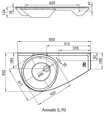 Ravak XJ1P1100000 - Lavabo sospeso AVOCADO 85x45 cm in marmo colato/bianco