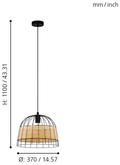 Eglo 55709 - Lampadario a sospensione con filo ANWICK 1xE27/40W/230V rattan