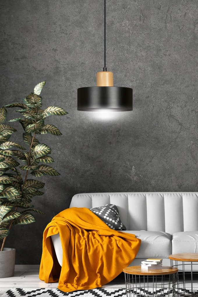 Lampadario a Sospensione in Acciaio e Legno TORIN 1 Nero/Bianco E27