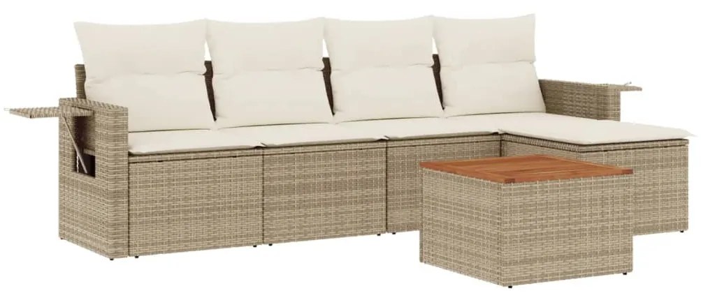 Set divano da giardino 6 pz con cuscini beige in polyrattan