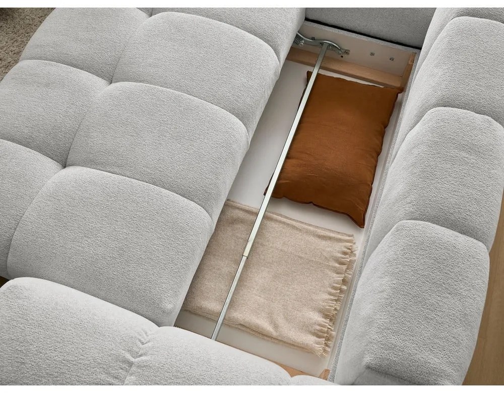 Divano angolare grigio chiaro allungabile e con contenitore (penisola a sinistra/a L) con rivestimento in ciniglia Everest – Bobochic Paris