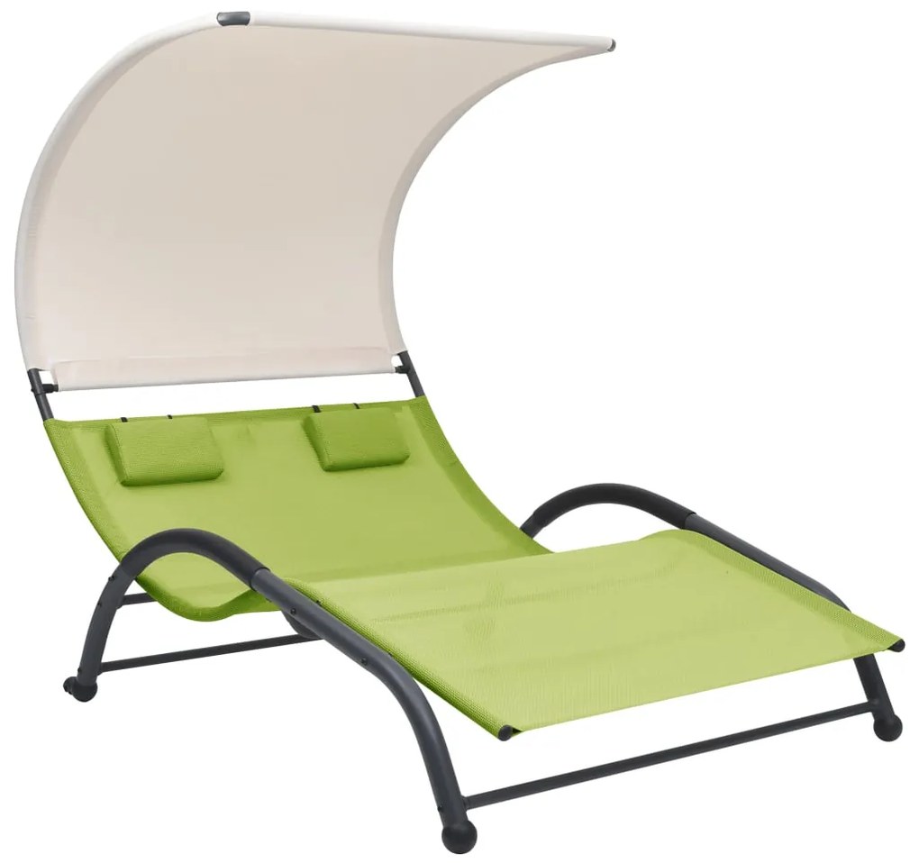 Lettino Prendisole Doppio Con Baldacchino İn Textilene Verde /