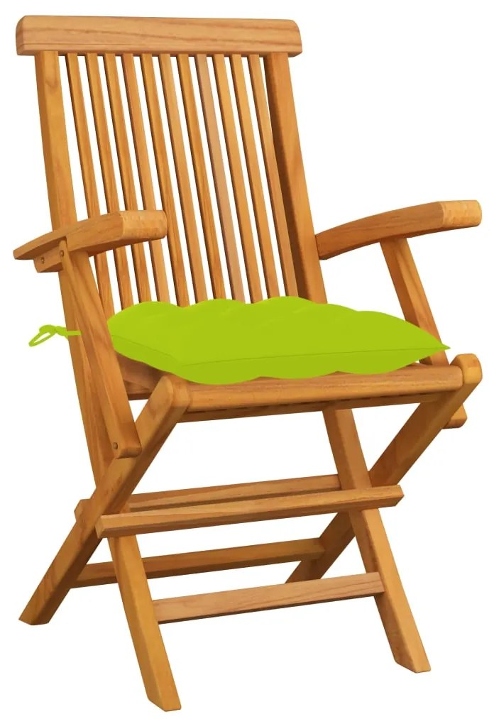 Sedie giardino con cuscini verde chiaro 6pz legno massello teak