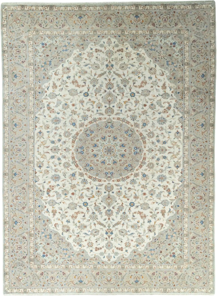 Kashan Tappeto 410x300 Beige (Iran) Annodato A Mano