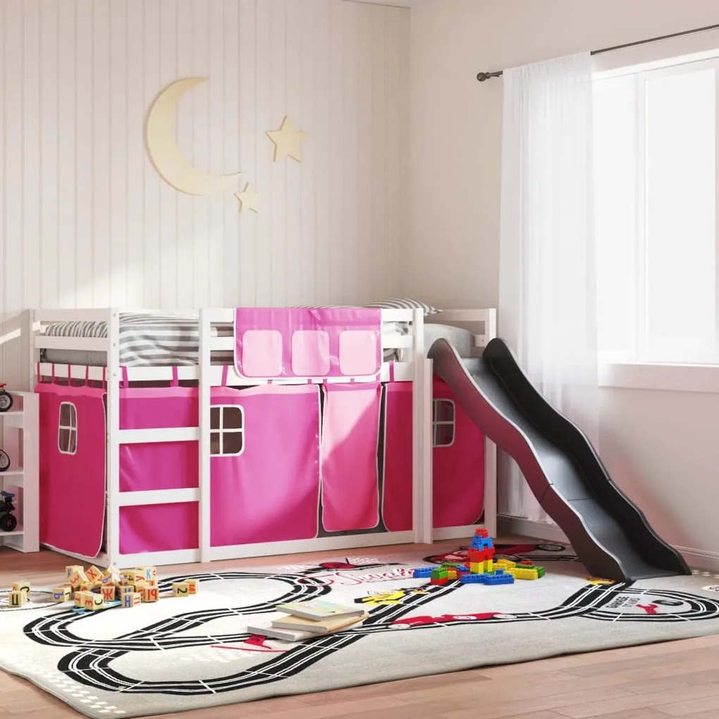 Letto A Castello Con Scivolo E Tende Rosa 90x200 Cm /