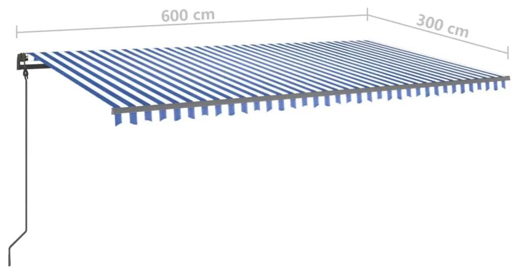 Tenda da Sole Retrattile Manuale con Pali 6x3 m Blu e Bianco