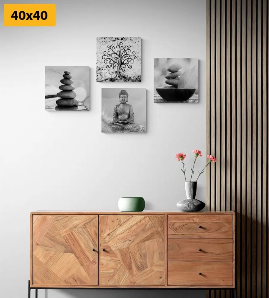 Set di quadri – Con motivo Feng Shui in bianco e nero