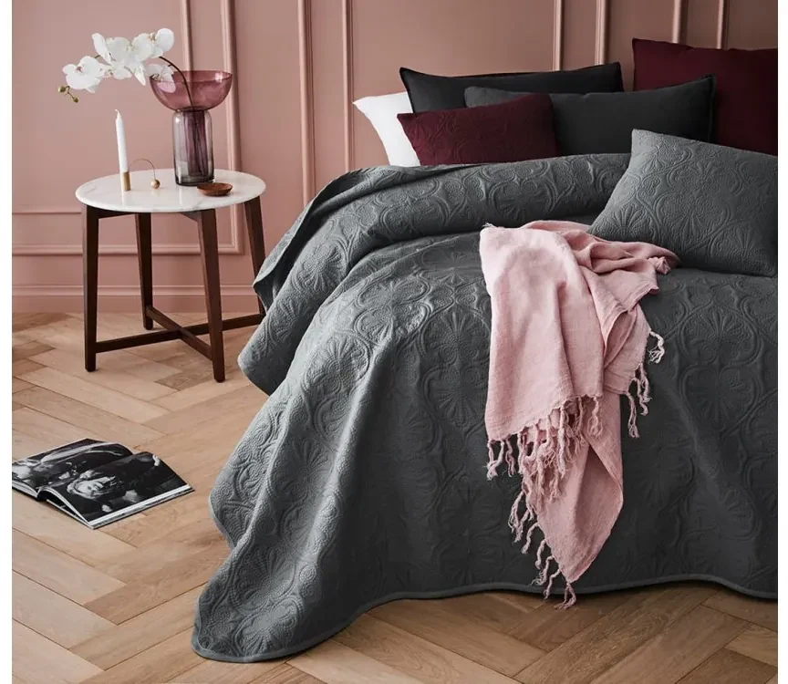 Copriletto cotone grigio scuro 220 x 240 cm RAGALA