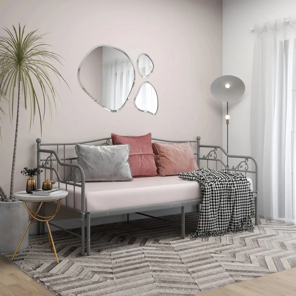 Telaio Divano Letto Estraibile Grigio İn Metallo 90x200 Cm /