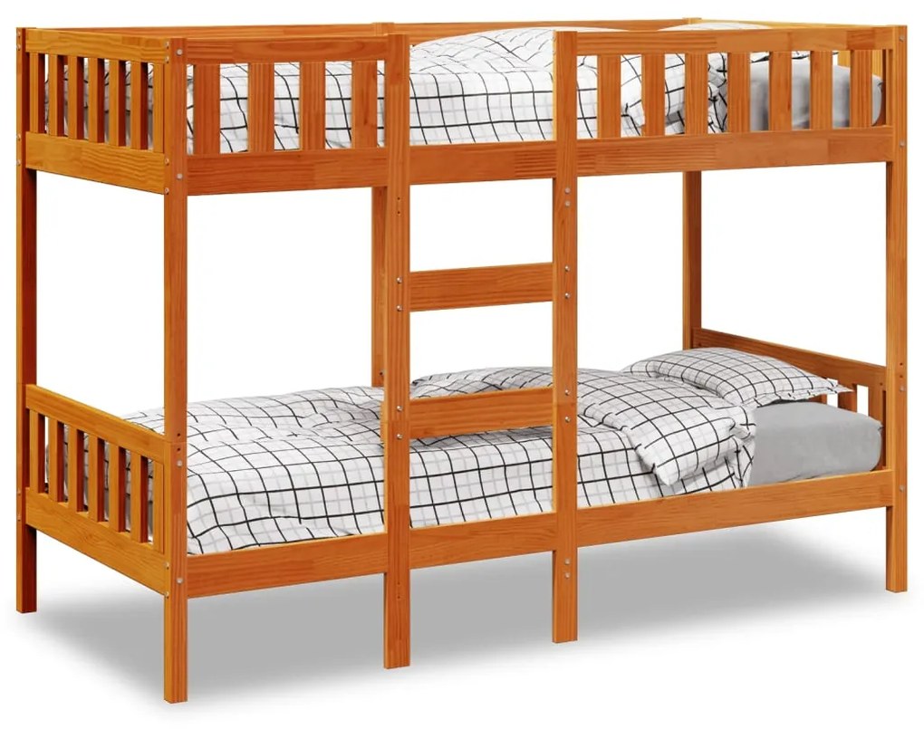 Letto A Castello Marrone Cera 80x200 Cm İn Legno Di Pino /