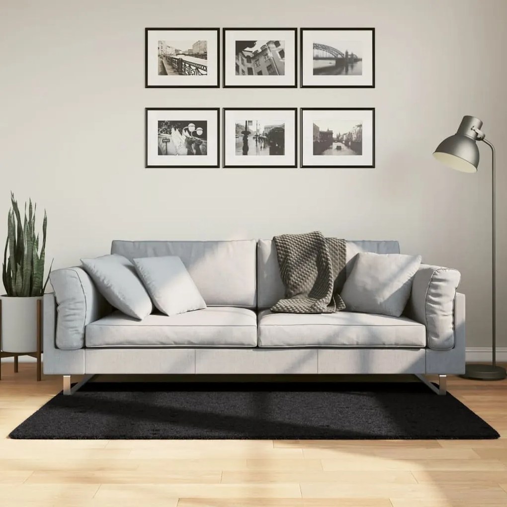 Tappeto Shaggy Pamplona A Pelo Lungo Moderno Nero 80x150 Cm /