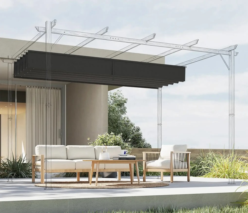 Telo di Ricambio per Pergola da Giardino 350x260 cm in Poliestere Grigio Scuro...