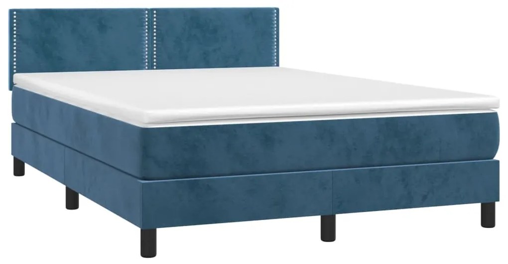Letto a molle con materasso e led blu scuro 140x200 cm