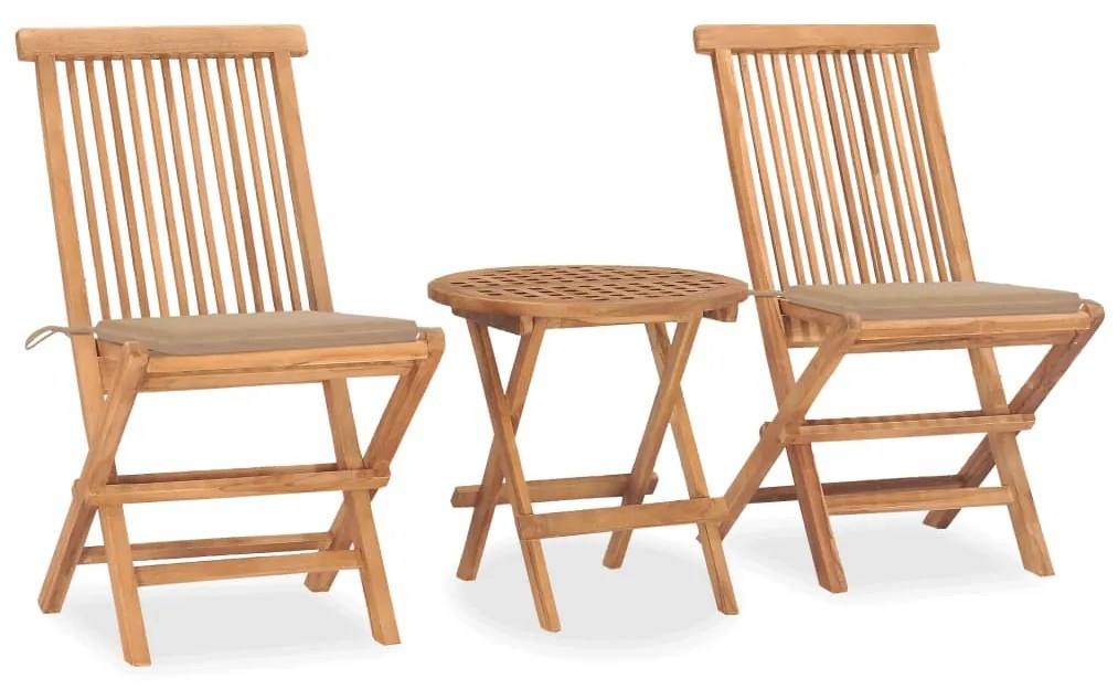 Set Da Pranzo Giardino Pieghevole 3 Pz Cuscino Massello Di Teak /