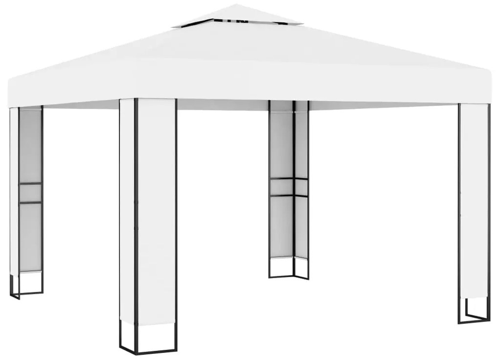 Gazebo con Tetto Doppio e Stringa di Luci LED 3x3 m Bianco