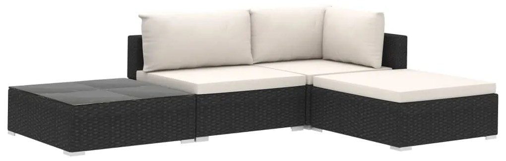 Set divani da giardino 4 pz con cuscini in polyrattan nero