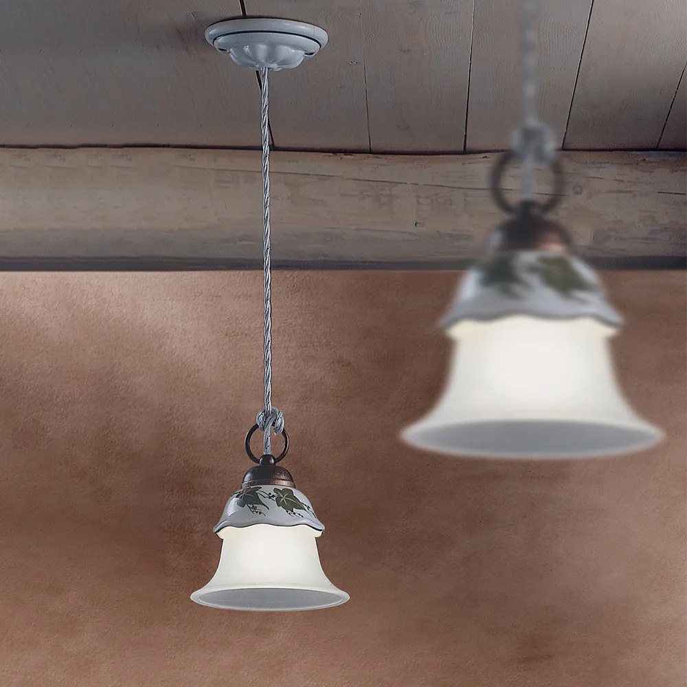 Lampadario Classico Ferrara Metallo E Ceramica Nero Sfumato Rame 1 Luce E14