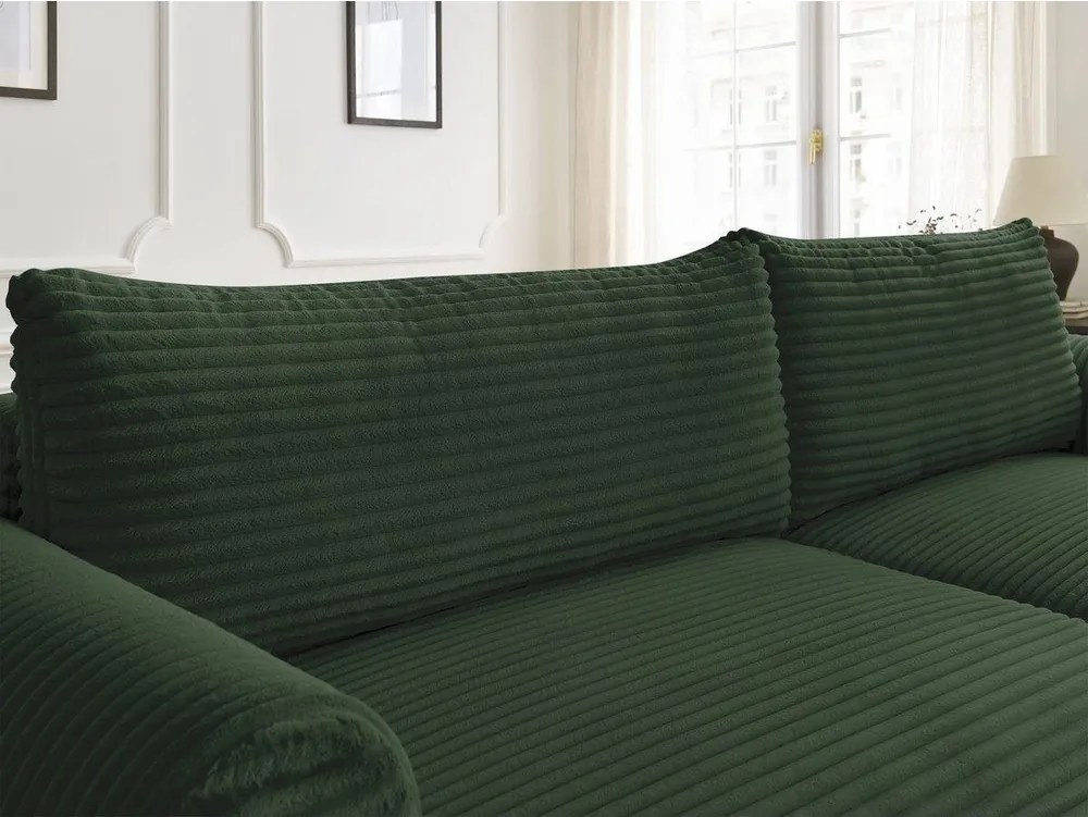 Divano angolare in verde scuro allungabile (con penisola a destra) con rivestimento in velluto a coste Lucien – Bobochic Paris