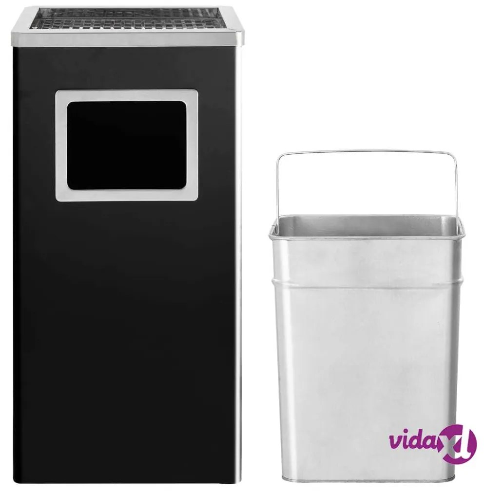vidaXL Pattumiera con Posacenere da Albergo 45 L Acciaio Nero