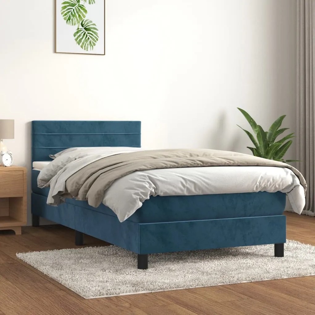 Giroletto A Molle Con Materasso Blu Scuro 80x200 Cm İn Velluto /