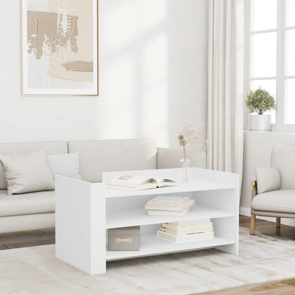 Tavolino Da Salotto Bianco 100x50x50 Cm İn Legno Multistrato /