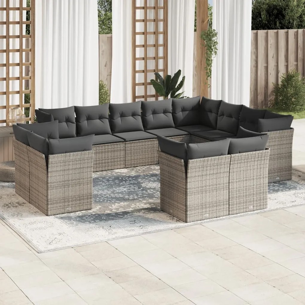 Set divani da giardino 12 pz con cuscini grigio in polyrattan