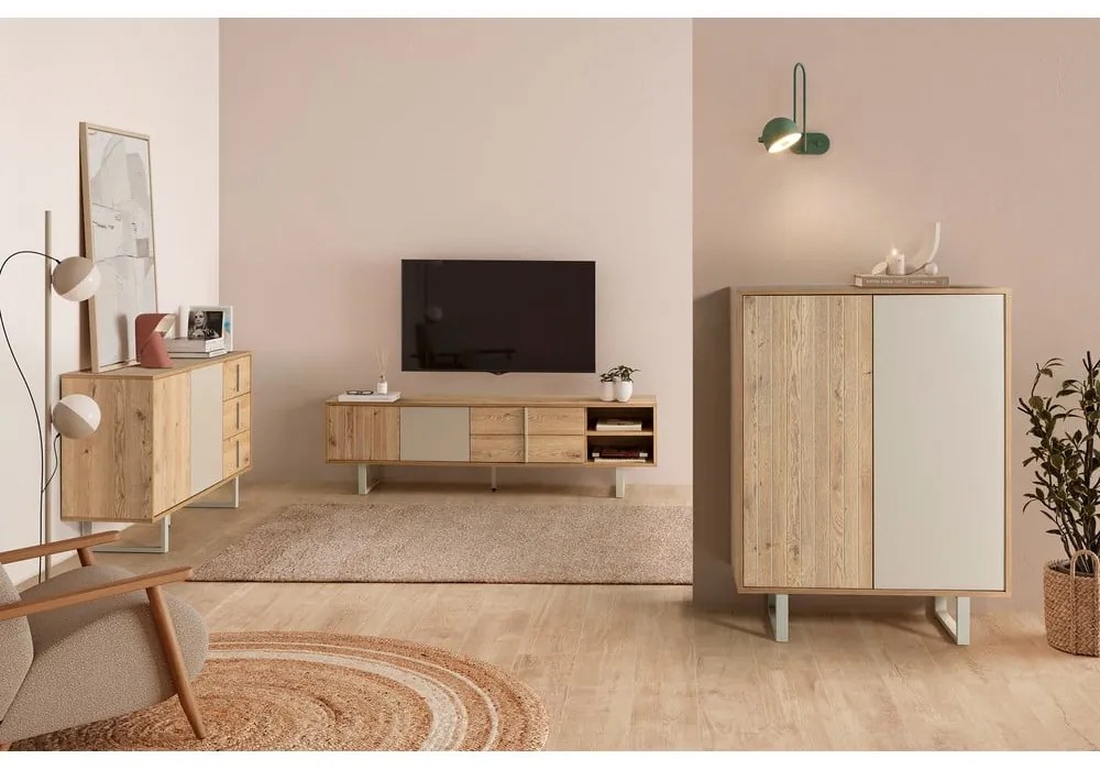 Mobile TV in rovere di colore grigio-naturale 180x51,5 cm Millay - Marckeric